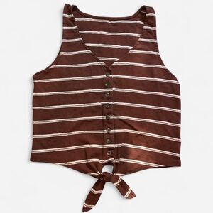 American Eagle Brown, Striped, Tie Front Cropped Tank Top (Size Small)